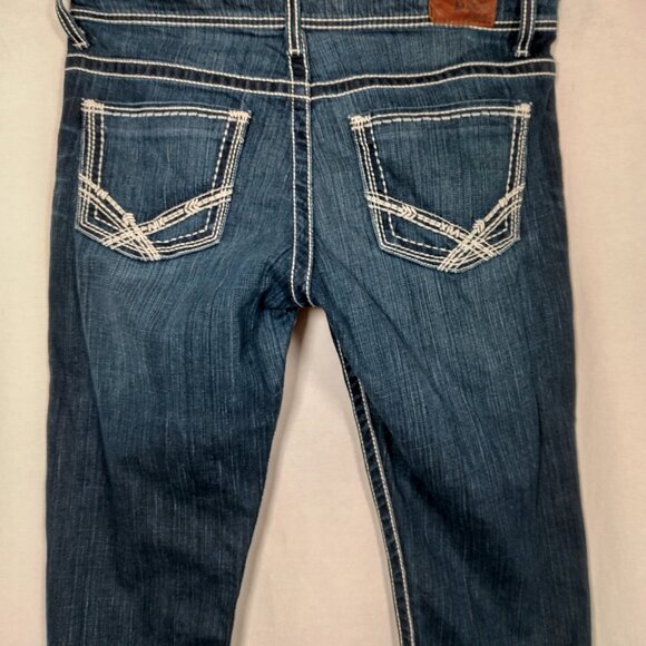 BKE Denim Payton Jeans Women 32L Dark Wash Blue Pants Whiskered White Stitching - Picture 9 of 16